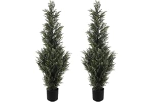 LUWENER Two 4FT Artificial Cedar Topiary Trees,Fake Topiary Outdoor Plants in Pot, UV Rated Plant for The Front Door,Christmas Decor,Garden Decor