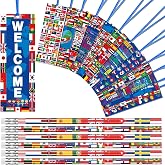 Supervitae 90 Pcs World Flags Pencils Bookmarks 30 Sets World Party Favors | 30 Flag Designs, Around the World Theme for Sports Events, School Festivals, Travel Trips, Global Cultural Celebrations