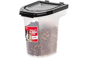 IRIS USA WeatherPro Airtight Pet Food Storage Container, Up to 6.5 lbs, Treat Box for Dog Cat and Bird Food, Keep Fresh, Translucent Body, Easy Clean Up, BPA free, Clear/Black