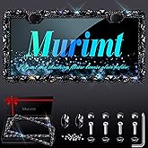 Murimt 2 Pack Bling License Plate Frame for Women with High End Ribbon Gift Box Rhinestone Sparkly Diamond License Plate Holder, Handcrafted Crystal Premium Stainless Steel (Black Gem)