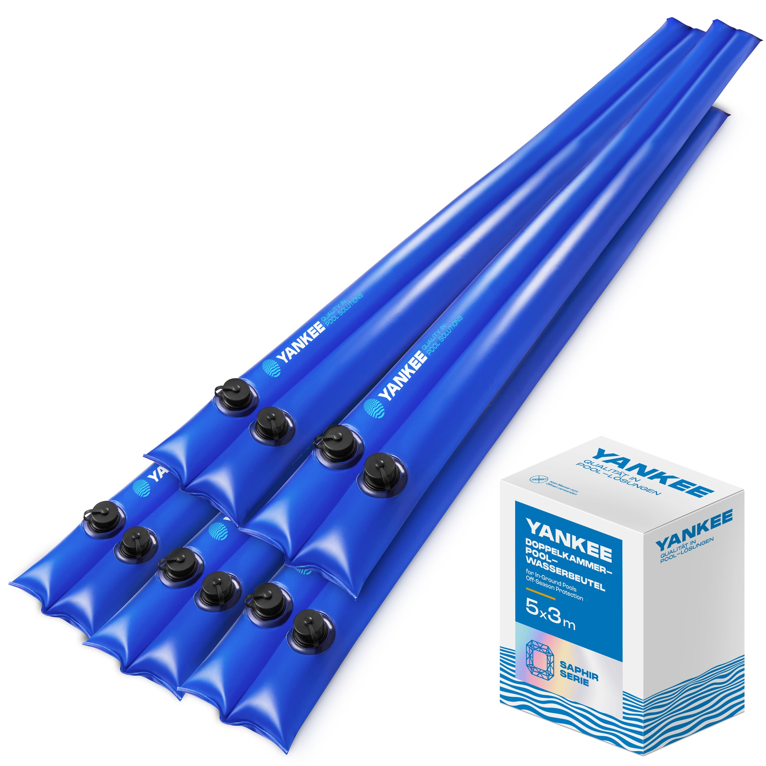 Photo 1 of 10 ft. Dual Chamber Pool Water Tubes for Pool Cover (5 Pack), Extra Durable 0.4 mm PVC (27 Gauge), Water Bags for Pool Cover Inground, Pool Winterizing Kit by Yankee Pool Pillow