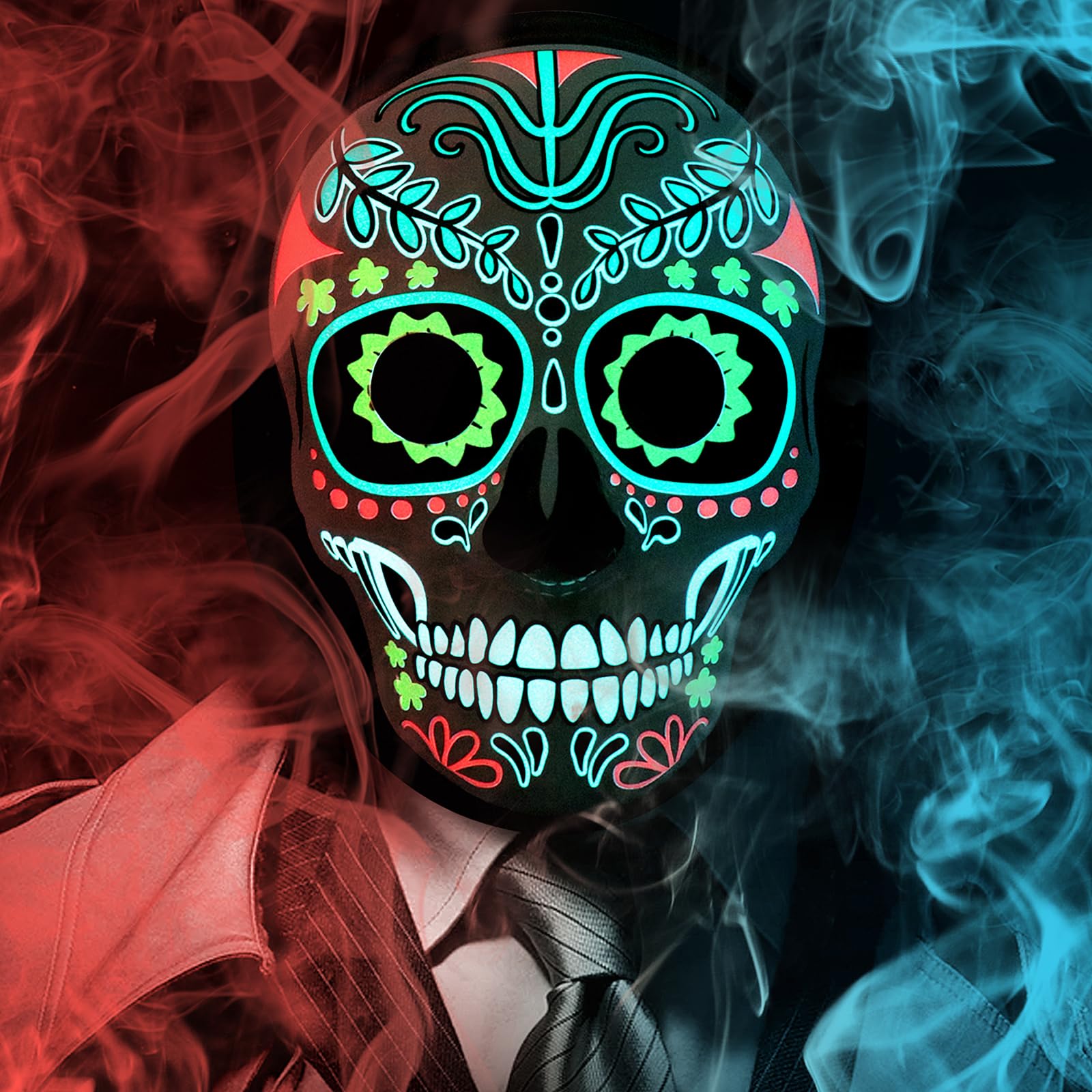 Meetory LED Halloween Mask for Adults, Light Up Mask Costume Day of the Dead Mask with 3 Lighting Modes and Adjustable Headband, Halloween Face Mask for Men Women — image 1