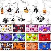 Kacctyen 24 Pcs Halloween Cosmetic Bags for Women Makeup Bags with Zipper Pumpkin Ghost Bat Zombie Keychain Toiletry Organizer for Halloween Party Favor Spooky Gifts