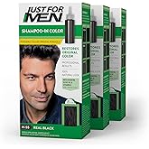 Just For Men Shampoo In Color, Hair Color for Men with Keratin and Vitamin E for Stronger Hair, Restores Natural Hair Color, Real Black, H-55, Pack of 3