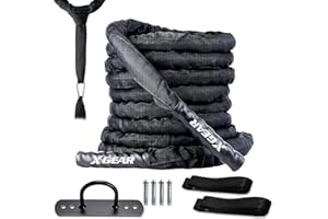 XGEAR Heavy Battle Rope, Workout Rope with Upgraded Polyester Cover, Anchor Strap, Wall Mount Kit,Undulation Ropes for Home Gym Outdoor Strength Training, Cardio Workout