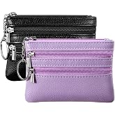 Chelmon 2 Pack Coin Purse Pouch Change Card Holder Wallet with Keychain for Women and Men (Black &amp; Light Purple)