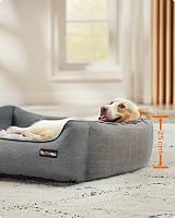 Feandrea Linen-Look Dog Bed Large 90 x 75 cm with Raised Edges Non-Slip Cover view 3