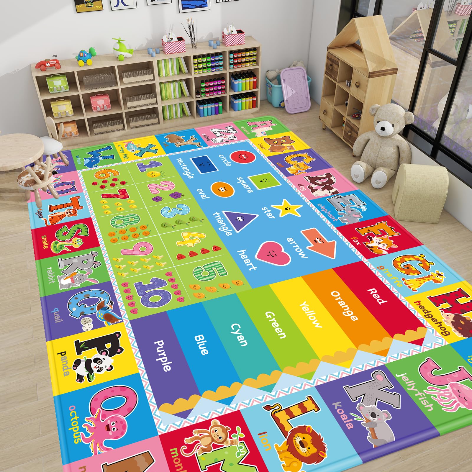 AKUNRUG Baby Play Mat, Super Soft Playmat Baby Crawling Mat Foldable Non-Slip Baby Floor Mat for Toddlers, Thick Educational Play Floor Mat with Alphabets and Animals (A, 150 x 100cm)