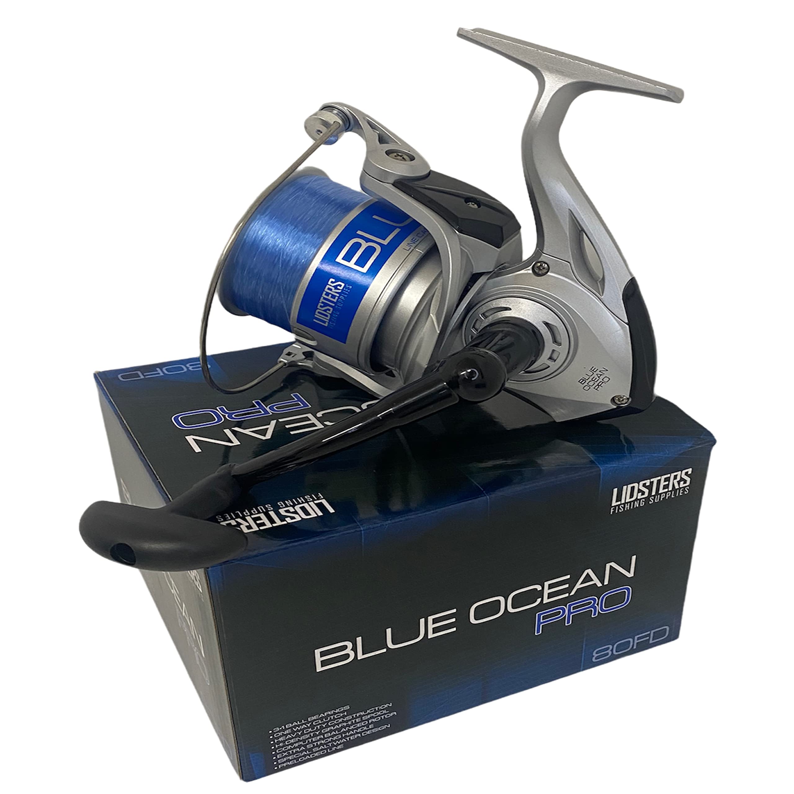 NEW LARGE BLUE OCEAN PRO 8000 FD SEA FISHING LIDSTER BEACH PIER REEL BLUE LINE 80