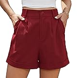 Jouica Womens Summer Beach Ladies Cuffed Hem Linen