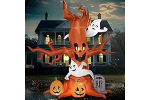 Joiedomi 8 FT Halloween Inflatable Scary Tree with Ghost Decorations, Pumpkin and Tombstone, Blow Up Inflatables with Build-in LEDs for Halloween Party Indoor, Outdoor, Yard, Garden, Lawn Decorations
