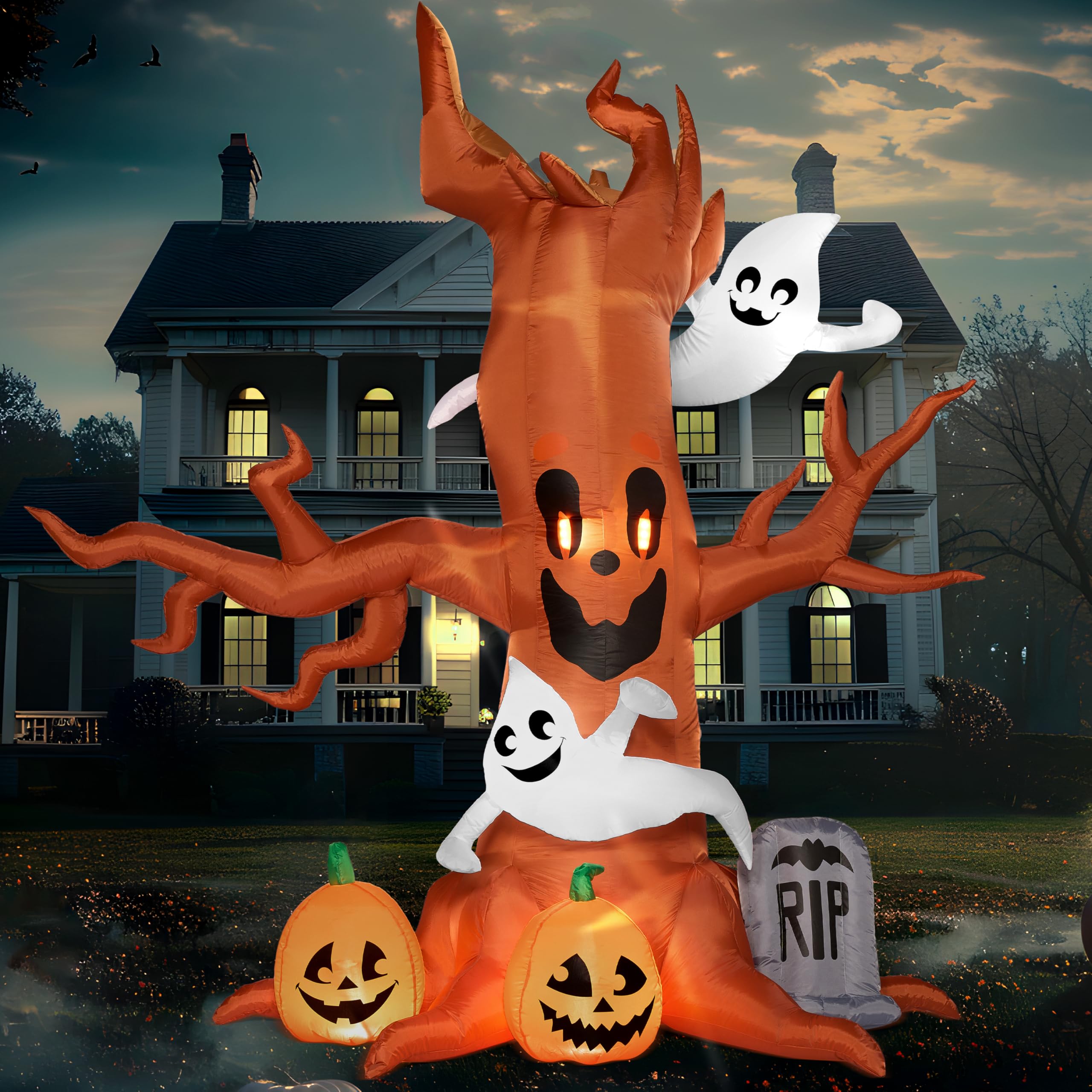 Photo 1 of Joiedomi 8 FT Halloween Inflatable Scary Tree with Ghost Decorations, Pumpkin and Tombstone, Blow Up Inflatables with Build-in LEDs for Halloween Party Indoor, Outdoor, Yard, Garden, Lawn Decorations