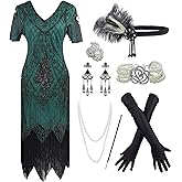 1920s Sequin Vintage Dress Beaded Gatsby Flapper Dress with Accessories Set