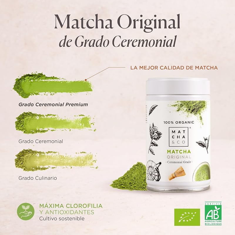 Chá Matcha Original 100% Orgânico, Grau Cerimonial, Pó Biológico do Japão, Biológico, 100% Natural, Chá Verde, 80G - Matcha & CO