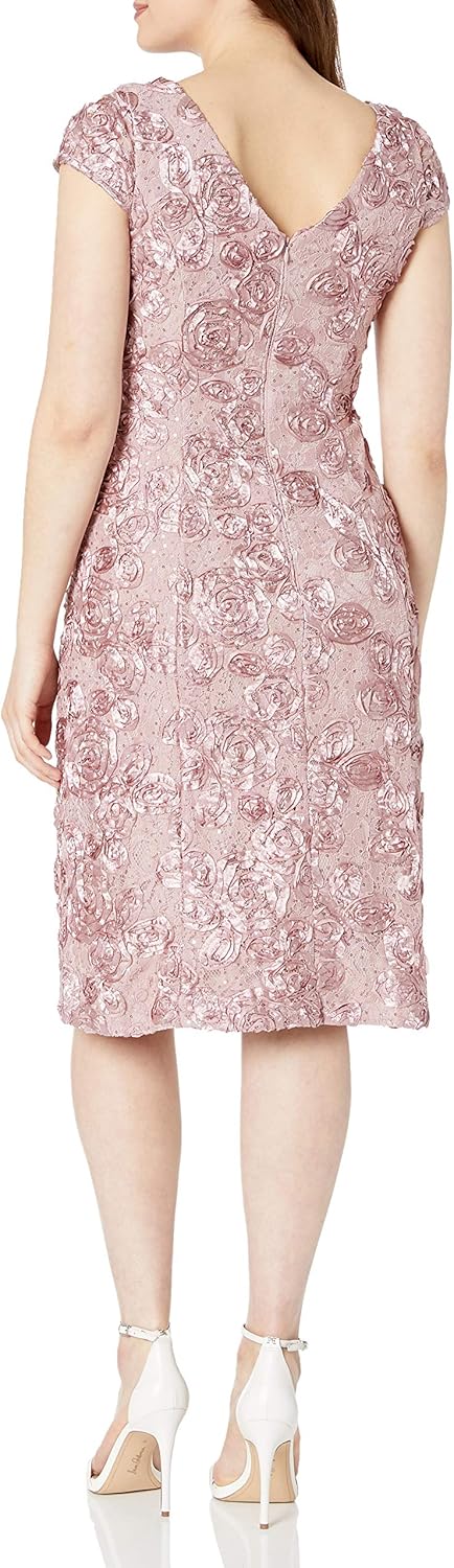 Alex Evenings Women's Tea Length Dress with Rosette Detail: Clothing