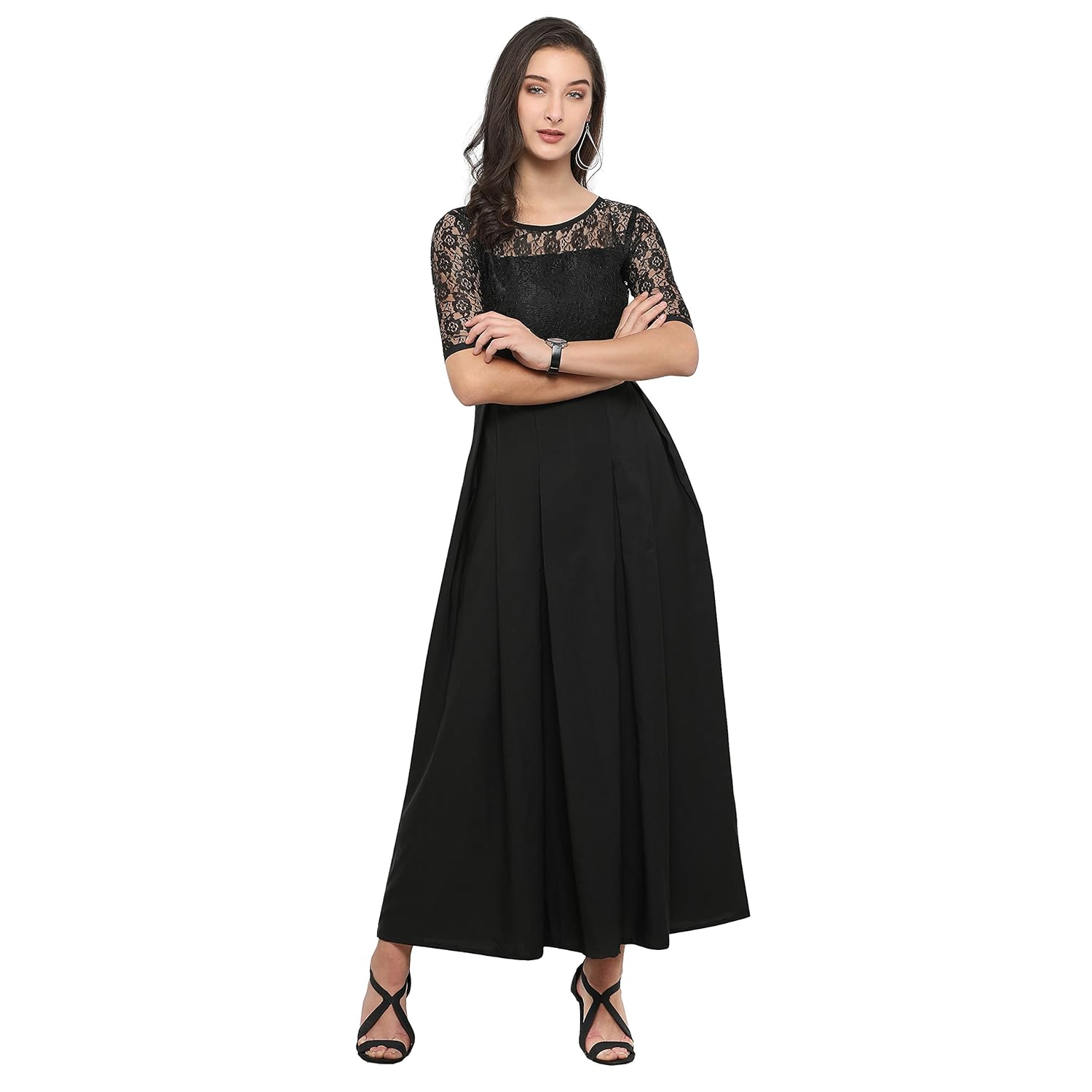 brahmani creation surat women's crepe dress (black)