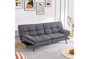 Hcore Futon Sofa Bed, Convertible Futon Couch with Memory Foam, Fuax Leather Sleeper Sofa Couches for Living Room, Apartment,Bedroom, Classic Grey
