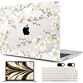 MEEgoodo Case for MacBook Air M4/M3/M2 13.6 inch 2025 2024 2022, Fit Model A3240 A3113 A2681, Compatible with MacBook Air 13 inch, Laptop Hard Shell Case with Keyboard Cover, Cherry Branches