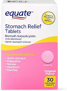 Equate - Stomach Relief, Pink Bismuth Subsalicylate, 30 Chewable Tablets