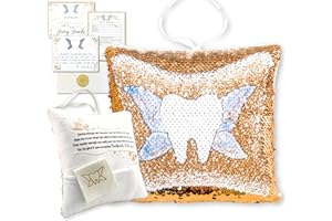 20 MOMENTS OF TOOTH Tooth Fairy Pillow Kit for Girls and Boys - Tooth Fairy Evidence Kit with Tooth Fairy Bag - Multi Color Reversible Sequin and Large Pocket - Tooth Pillow with Tooth Fairy Bag