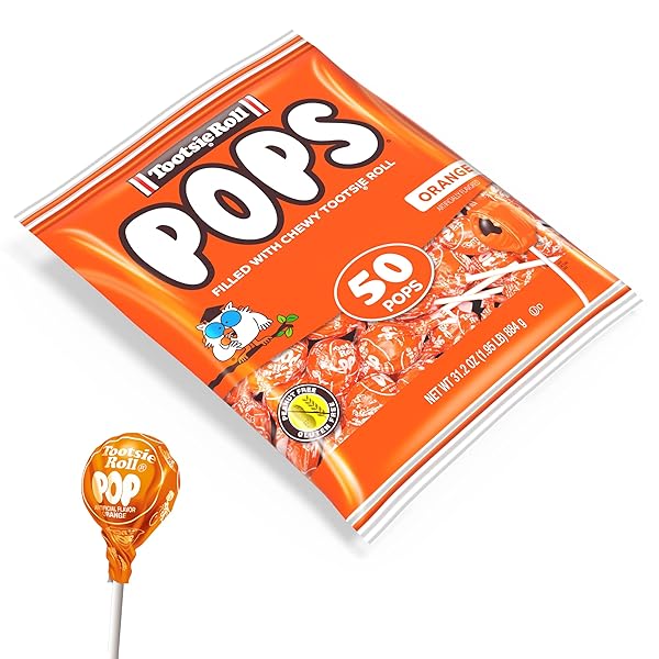 TOOTSIE POPS SINGLE FLAVOR BAG – ORANGE FLAVORED LOLLIPOPS WITH CHOCOLATEY CENTER – INDIVIDUALLY WRAPPED HARD CANDY – ORANGE CANDY – PEANUT FREE, GLUTEN FREE, 50 COUNT (PACK OF 1)