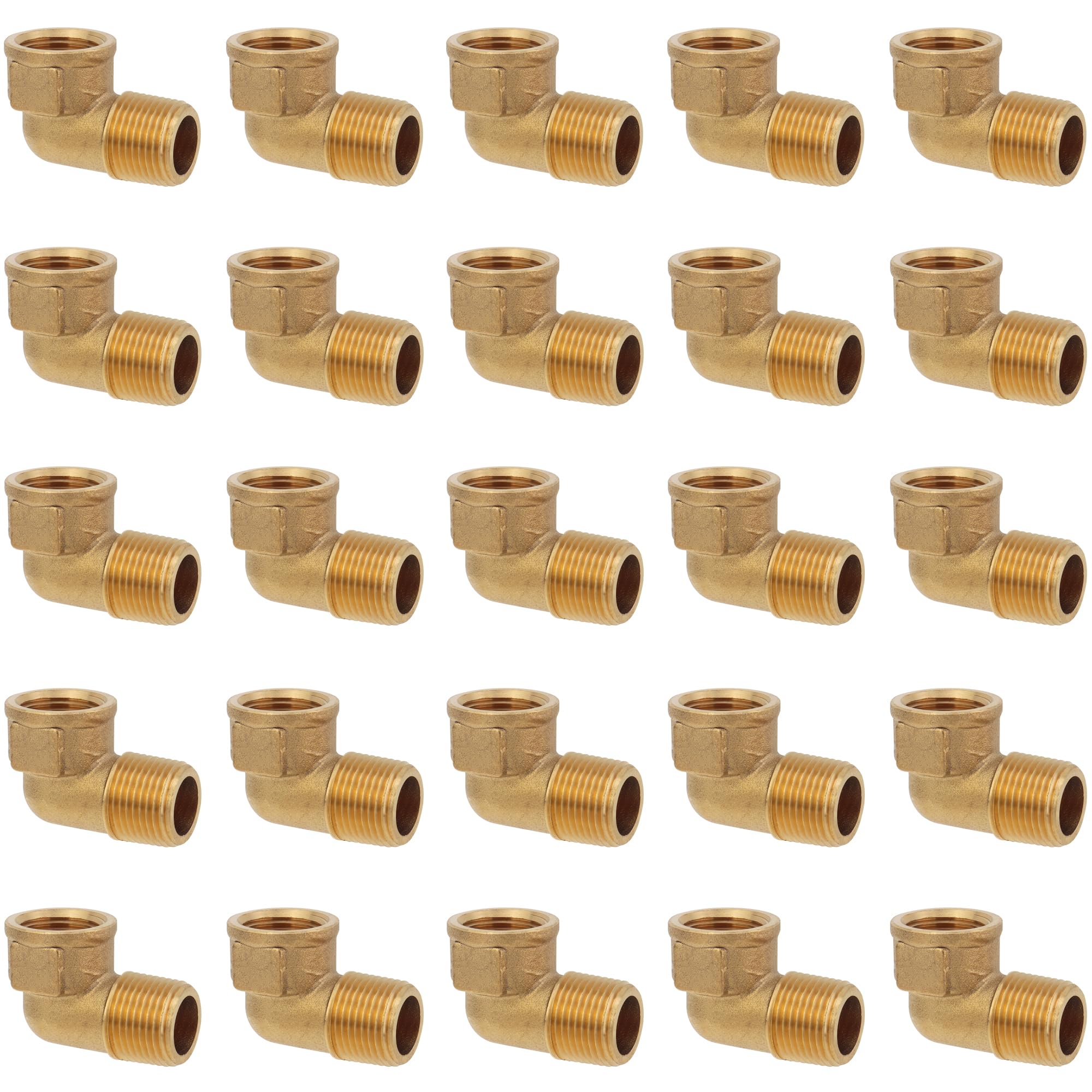 LTWFITTING Brass Pipe 90 Deg 3/8-Inch Male BSPT x 3/8-Inch Female BSPP Street Elbow Forged Fitting Fuel Air Boat (Pack of 25)