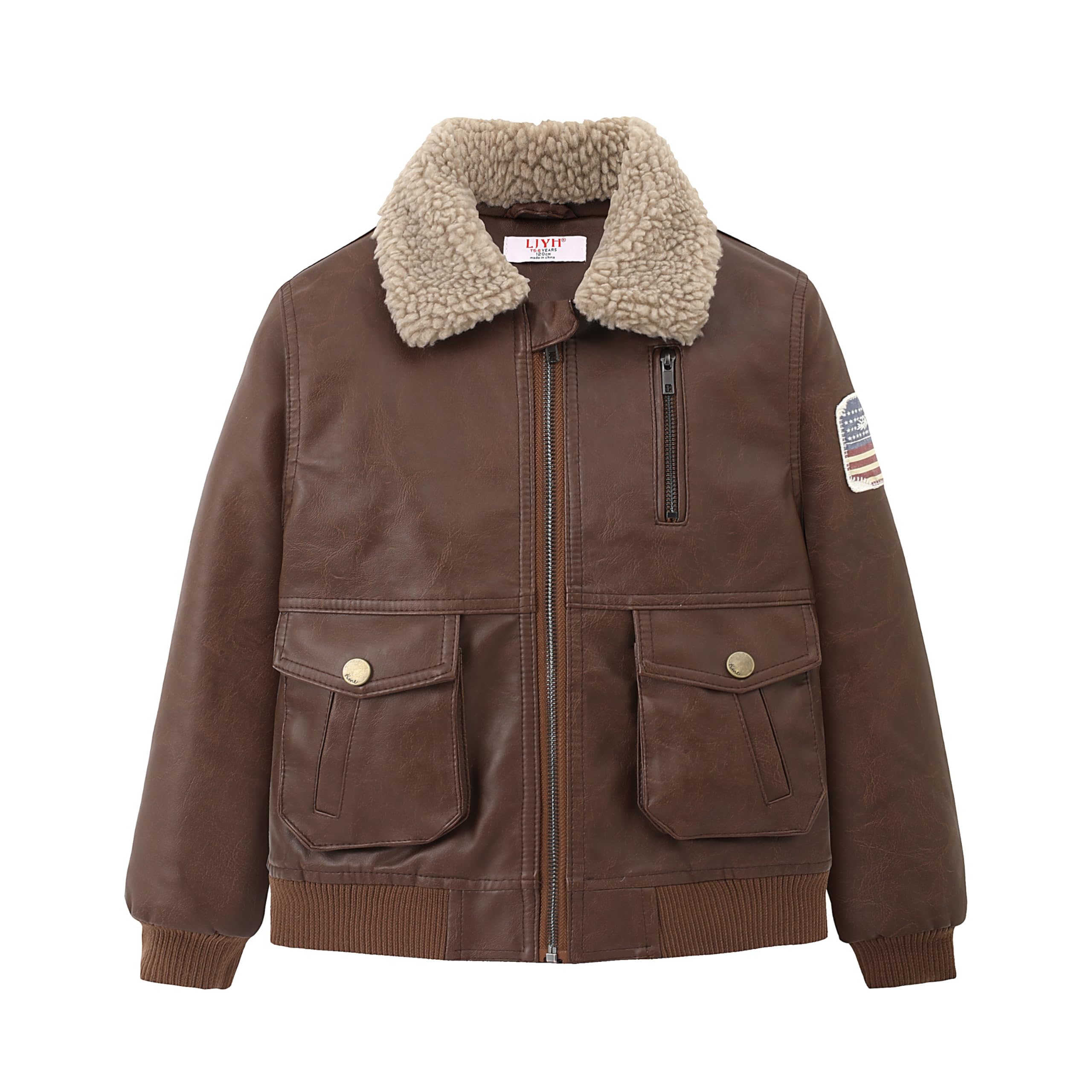 Photo 1 of ***DAMAGED ZIPPER SILL NEED REPLACEMENT** LJYH Kids Brown Vintage Style Aviator Quilted Faux Leather Jackets Boys Warm Padded Biker Motorcycle Bomber Pu Leather Coats T 11/12yrs 150CM