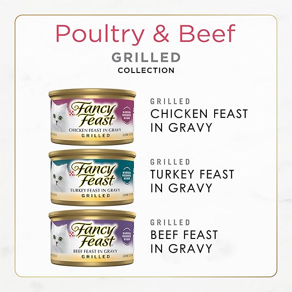 PURINA FANCY FEAST GRILLED WET CAT FOOD POULTRY AND BEEF COLLECTION WET CAT FOOD VARIETY PACK – (PACK OF 30) 3 OZ. CANS