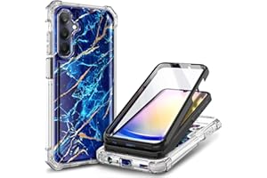 NZND Designed for Galaxy A15 Case, Samsung A15G 5G/A15 4G Phone Case with [Built-in Screen Protector], Full-Body Protective Shockproof Rugged Bumper Cover Case -Marble Design Sapphire