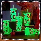 LemonRoad 12 Pcs 24 oz Glow in The Dark Cups Halloween Tumbler with Lid and Straw Plastic Reusable Glowing Tumblers Bulk for Coffee Tea Cold Drinks Party Favors Supplies