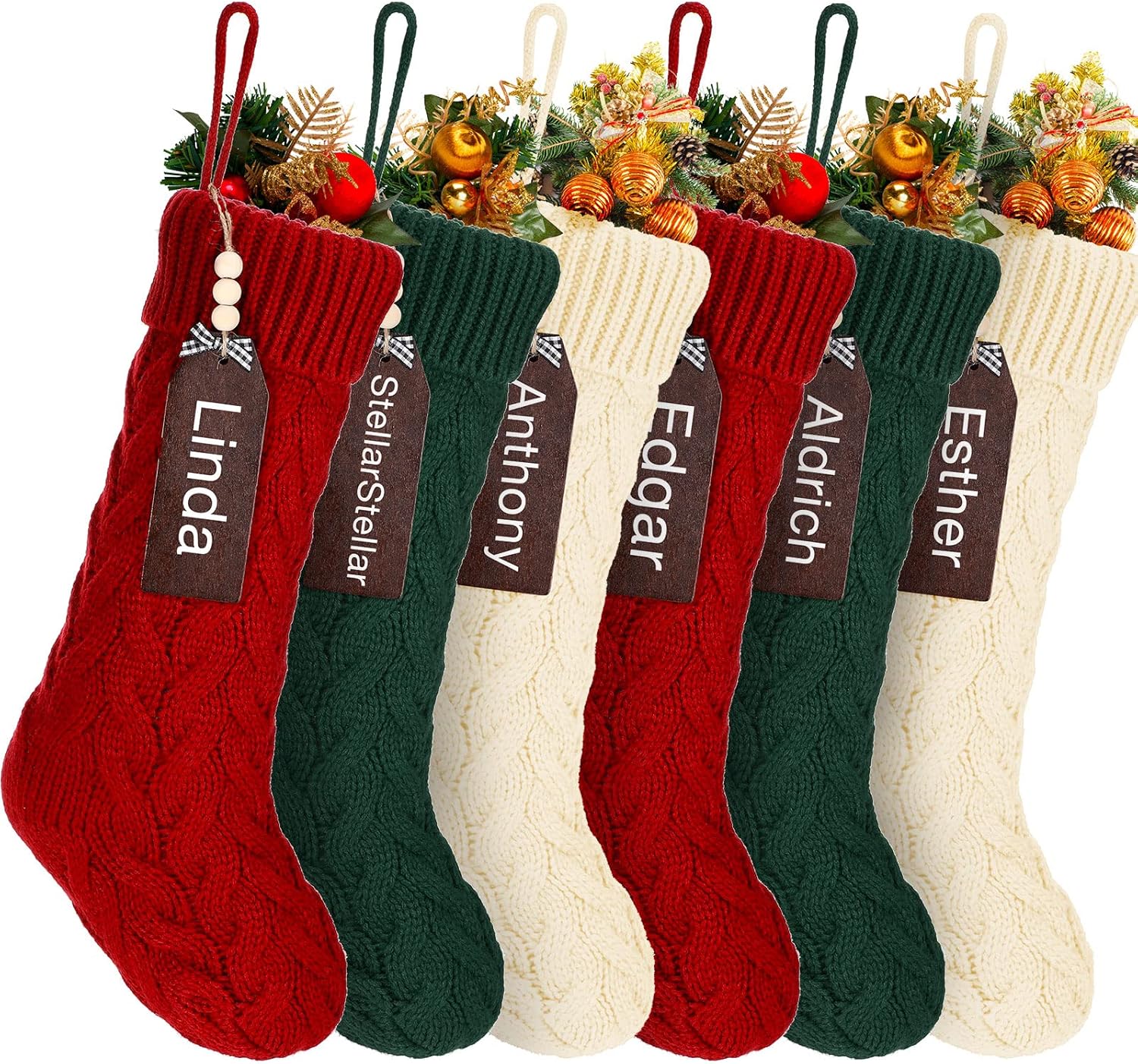 Stockings & Holders - 6 Set Knit Christmas Stocking with Name Tags 18