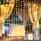 Brightown 300 LED Curtain Lights, 9.8 FT Plug in Fairy Lights for Bedroom, 8 Lighting Modes, Christmas String Lights for Wind