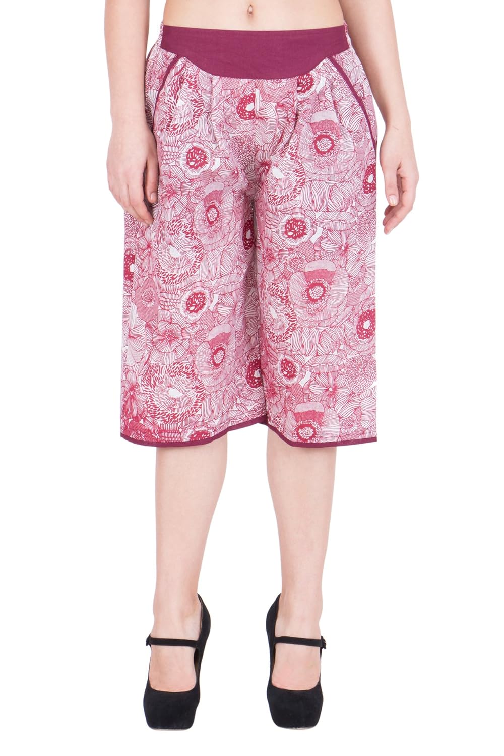 Buy Maroon Culottes Women Pants Culottes Pants For Women Girls Floral Printed Culottes For Ladies Trendy Fashionable Knee Length Pants For Girls Women Elastic