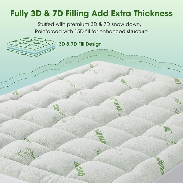MATTRESS PAD QUEEN SIZE, COOLING PILLOW TOP MATTRESS TOPPER, ULTRA SOFT VISCOSE MADE FROM BAMBOO, BREATHABLE FOR HOT SLEEPERS, DEEP POCKET 8″-20″, GREEN