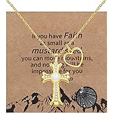 Uloveido Religious Cross Necklace for Women - 100 Languages I Love You Projection Cubic Zirconia Cross Pendant Necklace with Heart Mustard Seed Charm for Christian Christmas Birthday Inspirational Gift YA4788