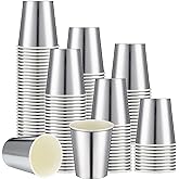 Amyhill 100 Pcs Disposable Silver Drinking Party Paper Cups 9 oz Iridescent Disco Lasering Cups for Hot Cold Drink Tea Coffee Cocktail for Home, Restaurant, Store and Cafe Party Supplies