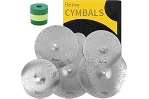 Batking Low Volume Cymbal Pack,60%-70% 14/16/18/20” Quiet Cymbals Practice Set Of 5 Pcs Practice With Cymbal Felt and Sleeve