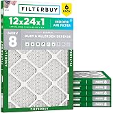 Filterbuy 12x24x1 Air Filter MERV 8 Dust &amp; Allergy Defense (6-Pack) | Electrostatic Pleated HVAC AC Furnace Filters Replacement, Made in USA (Actual Size: 11.50 x 23.50 x 0.75)