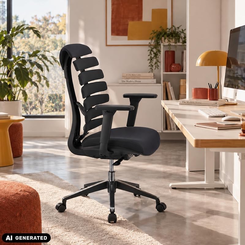 714500 Sedia da Ufficio Girevole ERGO LINE II Tessuto Nero, braccioli, ergonomici Schienale — foto 7 di 7
