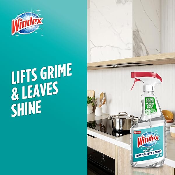 WINDEX VINEGAR GLASS AND SURFACE CLEANER SPRAY BOTTLE, PACKAGING DESIGNED TO PREVENT LEAKAGE AND BREAKING, SURFACE CLEANING SPRAY, 23 FL OZ