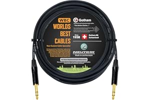 WORLDS BEST CABLES 25 Foot - Gotham GAC-4/1 (Black) - Star Quad - 2xShielded (100% Coverage) Balanced Patch Cable w/Neutrik NP3X-B ¼ Inch (6.35mm) TRS Plugs - Custom Made