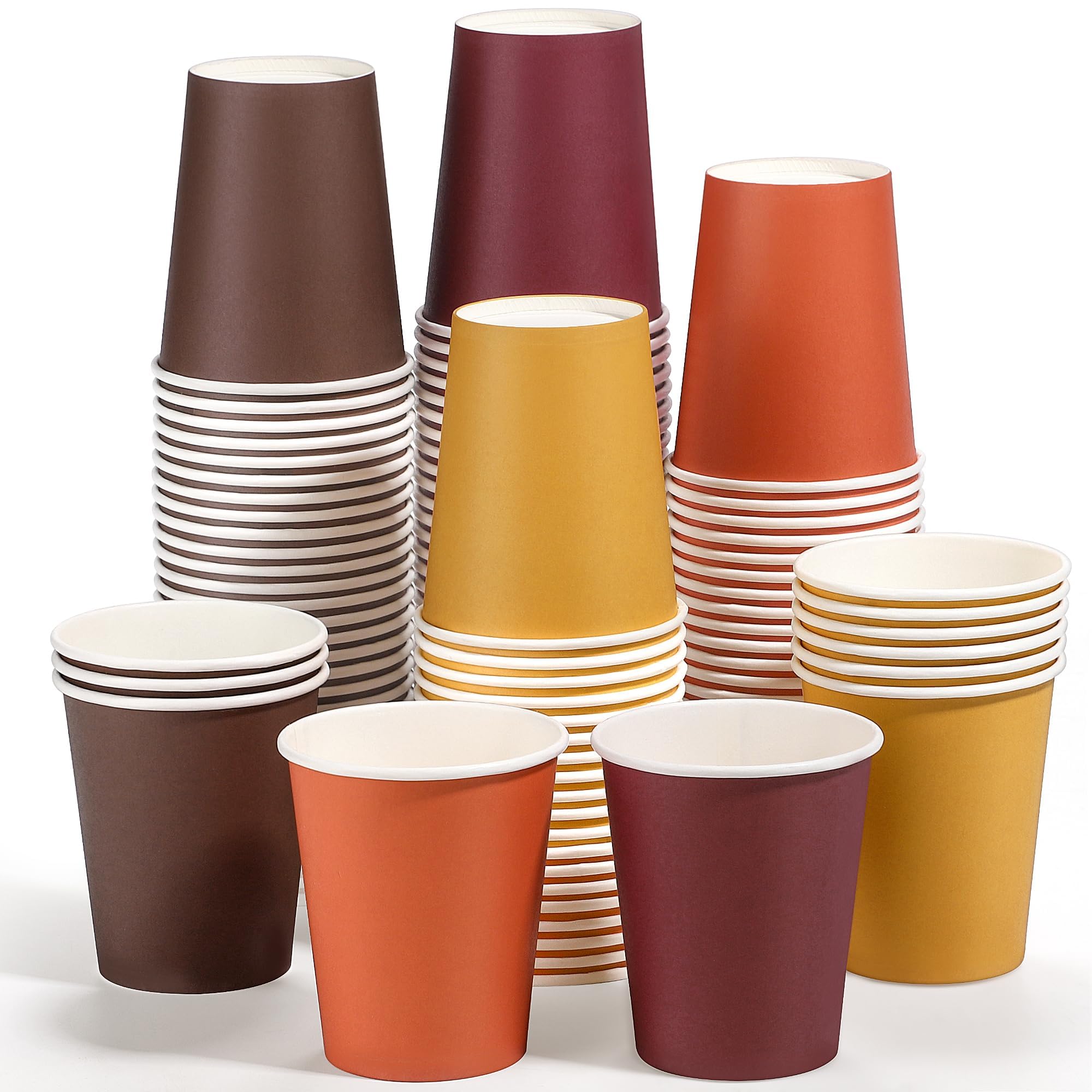 Photo 1 of URATOT 120 Pieces 9 Ounce Disposable Paper Cups Autumn Color Party Cups Thanksgiving Fall Drinking Cups for Party, DIY, and Holiday, 4 Colors