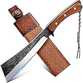 Freelander Japanese Style High Carbon Steel Machete with Red Sandalwood Ergonomic Full Tang Handle and Wood-Leather Sheath, for Camping, Hiking, Yard Work, and Survival,Christmas Gifts for Men Women