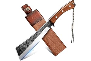 Freelander Japanese Style High Carbon Steel Machete with Red Sandalwood Ergonomic Full Tang Handle and Wood-Leather Sheath, for Camping, Hiking, Yard Work, and Survival,Christmas Gifts for Men Women