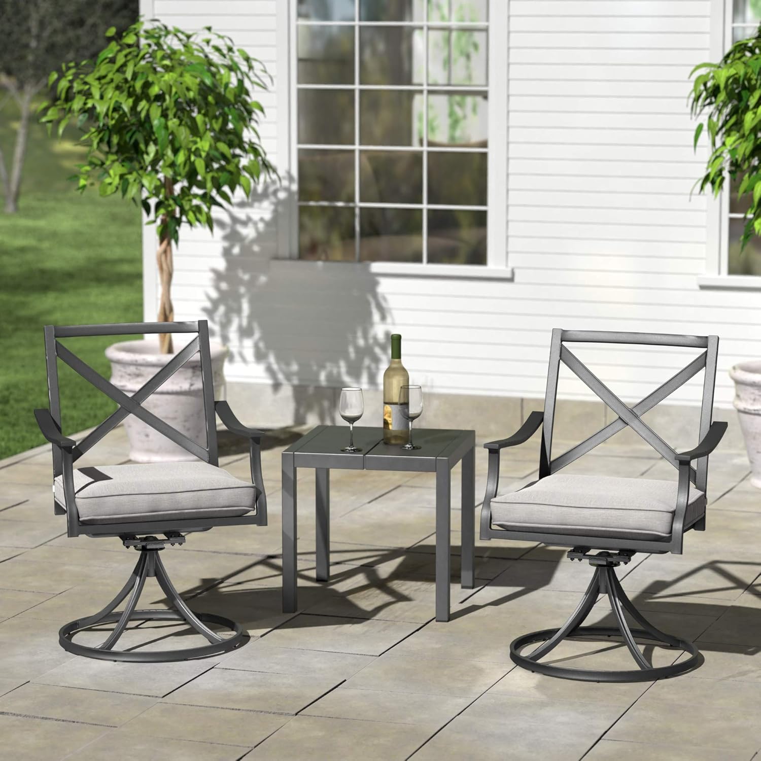  Brand - Ravenna Home Archer Steel-Framed Outdoor Patio Swivel Dining Chairs, Set of 2, 35"H, Gray : Garden & Outdoor