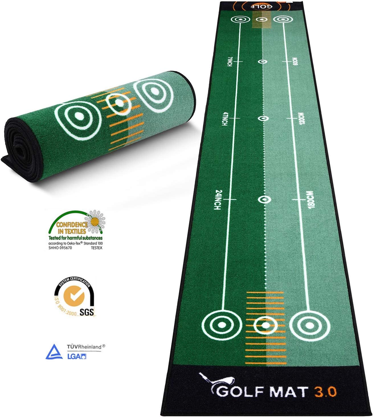 Ulalov Putting Mats Indoor, Golf Putting Green Mat Indoor Anti-Slip Large Size 9.84ft x 1.65ft and No Odor, for Golf Practice/Golf Game/Golf Gift/Golf Class