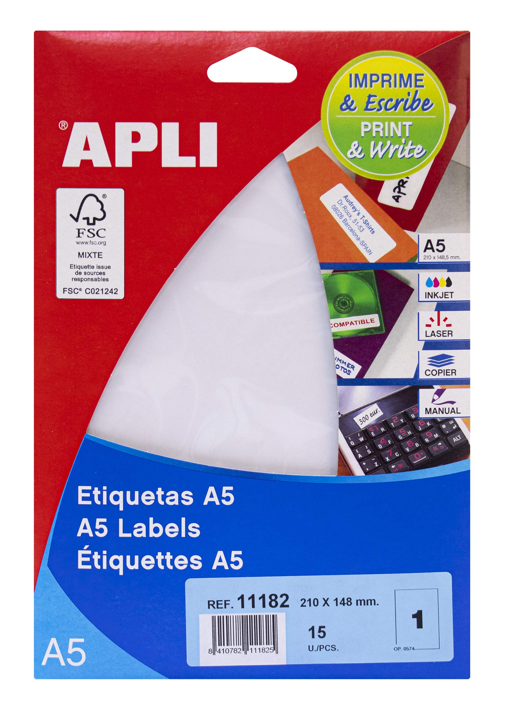 APLI 71y18 White Printable Labels 210 x 148 mm White