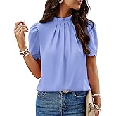 BTFBM Women Blouses 2026 Dressy Casual Summer Tops Mock Neck Lace Trim Short Sleeve Business Work Shirts Spring Clothes