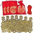 Supla 300 Pcs Chinese Lucky Coins Decorations Feng Shui Coins Good Fortune Coins Good Luck Coins and Lucky Bag for Asian Chin