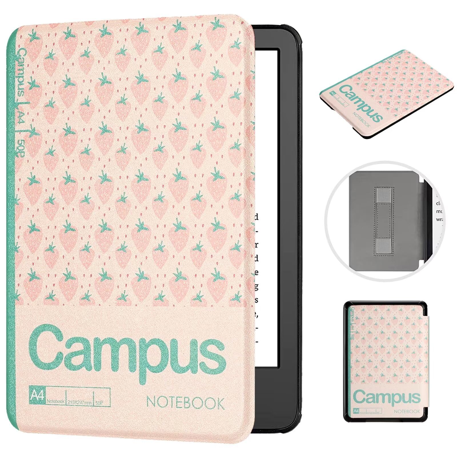 MOKASE for 6.8" Kindle Paperwhite 11th Generation Case 2021 (Model: M2L3EK / M2L4EK), PU Leather Cover with Auto Wake/Sleep Hand Strap for Signature Edition & Kindle Paperwhite 2021, Strawberries